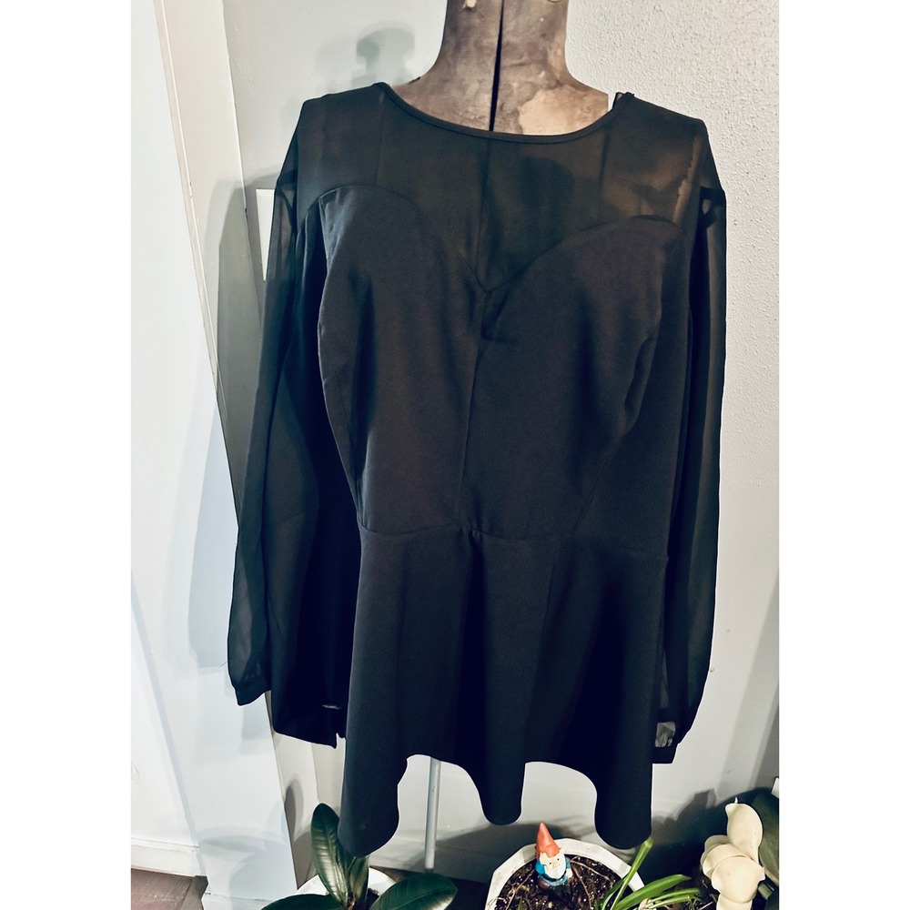 Torrid Black Peplum Top‎ Plus Size 5 Sheer Long Sleeve Blouse